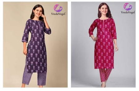 Vrede Vogel Sarra 2 Cotton Printed Regular Wear Kurti With Bottom Collection